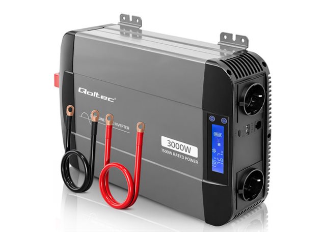 Qoltec Reine Sinus-Wellen-Wechselrichter 12V Auf 230V 1500/3000W Lcd Usb Usb-C Kompatibel Mit Lifepo4 Gel Agm