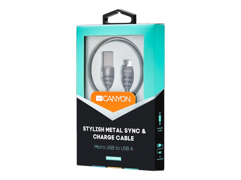 Canyon Cns-Usbm5dg, 1M Micro-Usb / Usb 2.0 Cable, 5V / 2A, Diameter 3.5Mm, Metallic Braid, Dark Gray