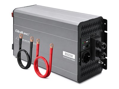 Qoltec - DC til AC-strømomformer/batterioplader/UPS - ren sinuskurve, bypass, USB, kompatibel med LiFePO4 GEL AGM - AC 230 V / DC 12 V - 8000 watt - RS-485 - output-stikforbindelser: 1 - sort, grå