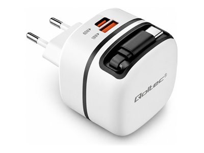 Qoltec - Strømforsyningsadapter - Gan, 5 - 20 V, 3 - 3,25 A, Sammenklappelig Kabel - 65 Watt - 3.25 A - Pd/Pps - 2 Output-Stikforbindelser (Usb-C, Us