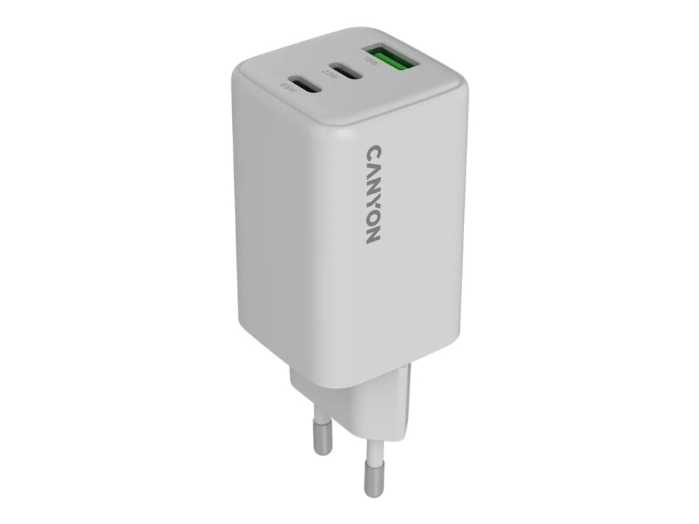 Canyon Oncharge 65Cu - Strømforsyningsadapter - 65 Watt - 3 A - Fast Charge, Pd/Pps - 3 Output-Stikforbindelser (Usb, 2 X Usb-C) - Hvid - Europa
