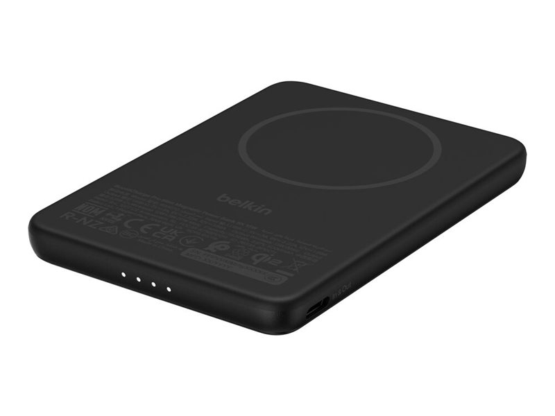 Belkin Boostcharge - Powerbank - Slim, Magnetic, With Qi2 - 5000 Mah - 15 Watt - Fast Charge (Usb-C) - På Kabel: Usb-C - Sort