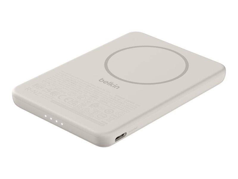 Belkin Boostcharge – Powerbank – Slank, Magnetisk – 5000 Mah – 7,5 Watt – Fast Charge (Usb-C) – Kabel: Usb-C – Sandfarvet
