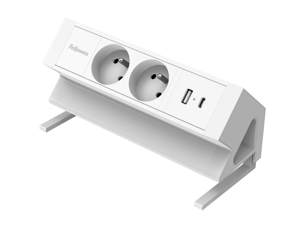 Fellowes Power Desk 2 - Stikdåse (Clamp-Mountable) - Output-Stikforbindelser: 4 (2 X Type E, Usb Type A, Usb-C) - 2 M Ledning - Hvid