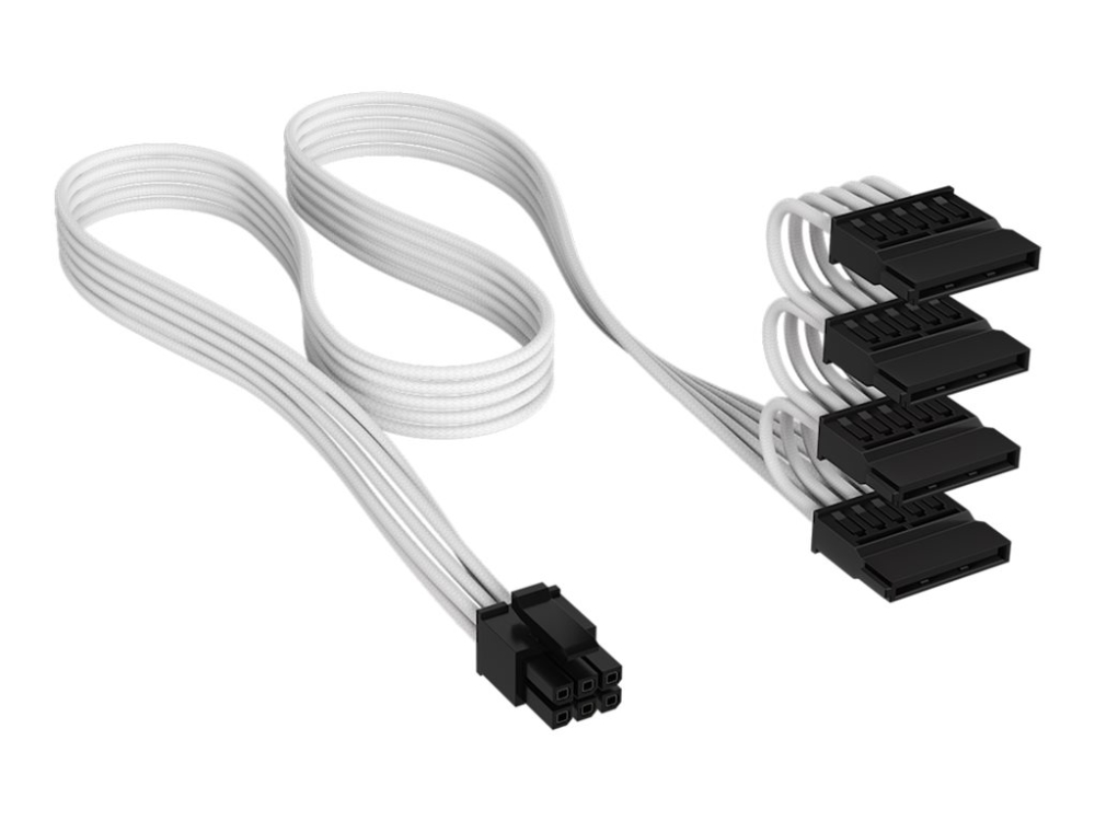 Corsair Elite Premium Type 4 - Strømkabel - 6-Pin Intern Strøm (Han) Til Sata Strøm (Hun) - 75 Cm - Individually Sleeved - Hvid