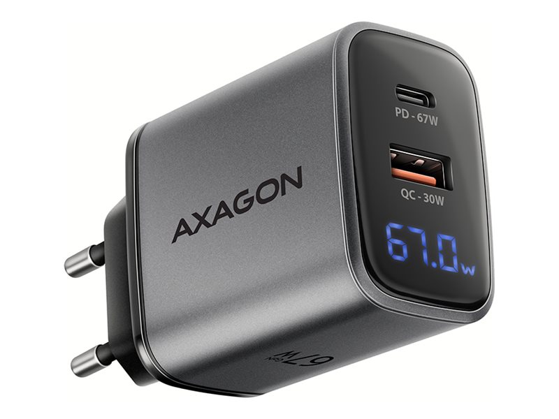 AXAGON - Strømforsyningsadapter - 67 watt - 5 A - Fast Charge, SCP, PD 2.0, PD 3.0, QC 2.0, QC 3.0, QC 4.0+, AFC, FC, FC 2.0 - 2 output-stikforbindel