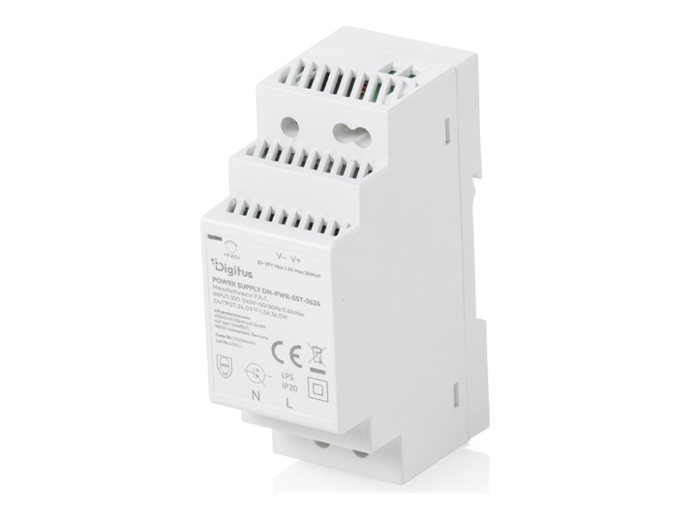Produktfoto för DIGITUS nätaggregat 24V DC 36W Step-Shape DIN-skena