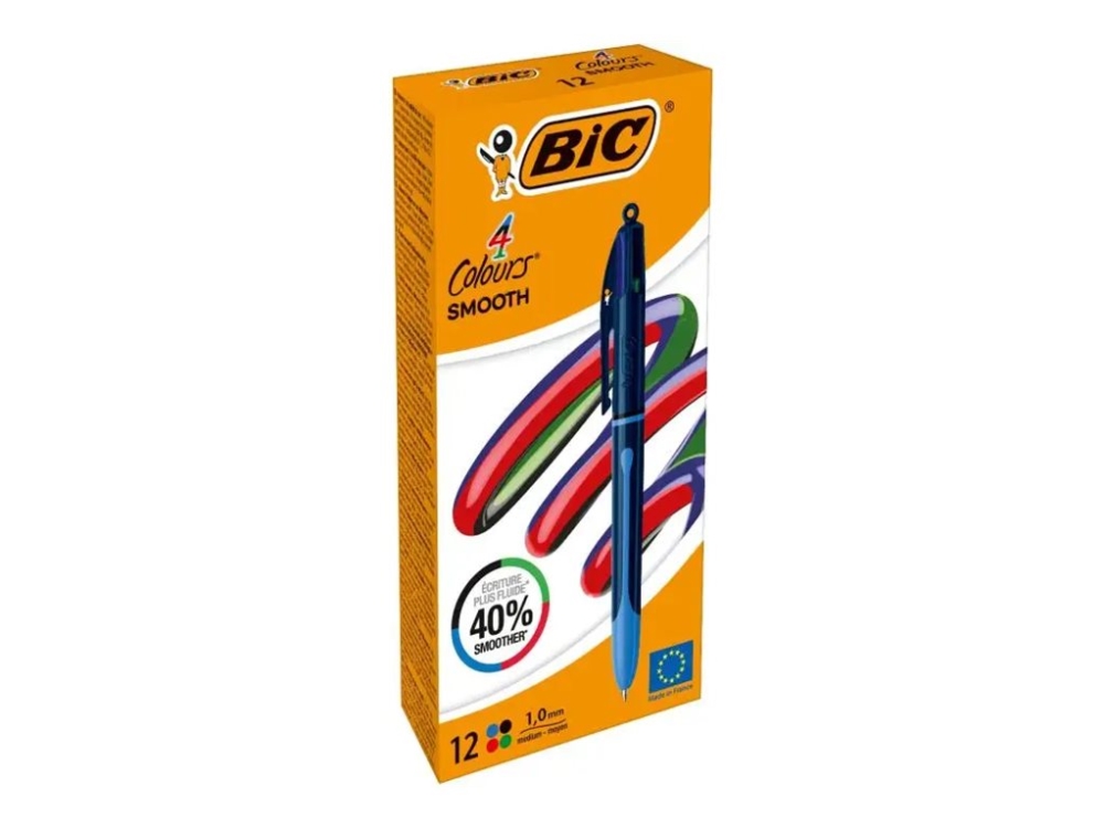 Bic Druckkugelschreiber 4 Colours Smooth Drop, S Strichfarben: Blau, Rot, Grün, Schwarz, Runder Schaft, - 1 Stück (524095)