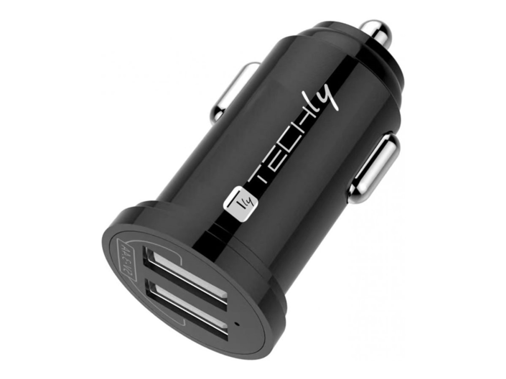 Techly - Bilstrømsadapter - 12 Watt - 2.4 A - 2 Output-Stikforbindelser (2 X Usb) - Sort