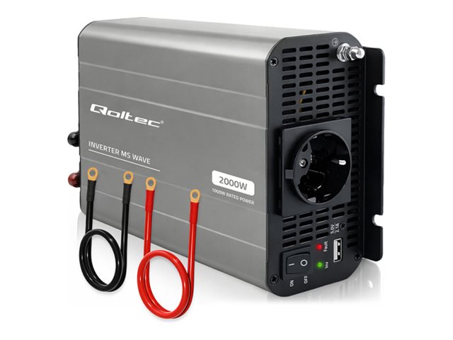 Qoltec - DC til AC inverter - ms bølge, USB, kompatibel med LiFePO4 GEL AGM batterier - AC 230 V / DC 12 V - 2000 watt - output-stikforbindelser: 1 - sort grå