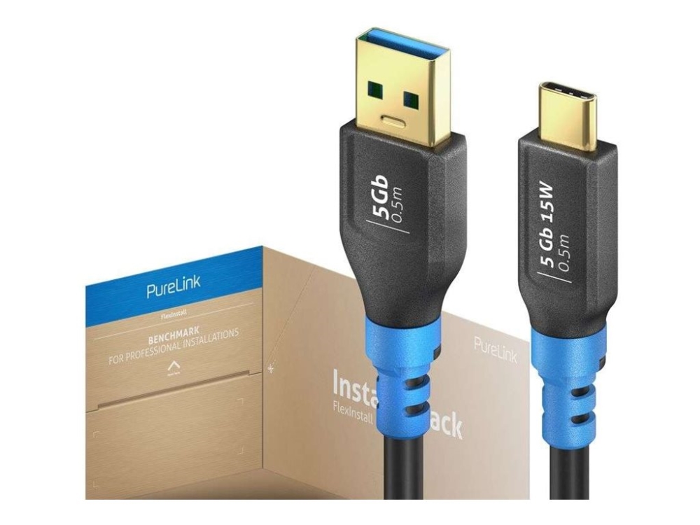 Purelink Flexinstall Series Premium - Usb-Kabel - Usb-C (Han) Til Usb Type A (Han) - Usb 3.2 Gen 1X1 - 5 V - 3 A - 50 Cm - Usb Power Delivery (15W) -