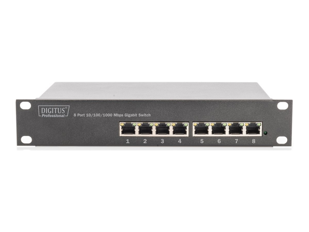 Digitus 10" Gigabit 8-Port Unmanaged Switch, Unmanaged, Gigabit Ethernet (10/100/1000), Vollduplex, Rack-Einbau