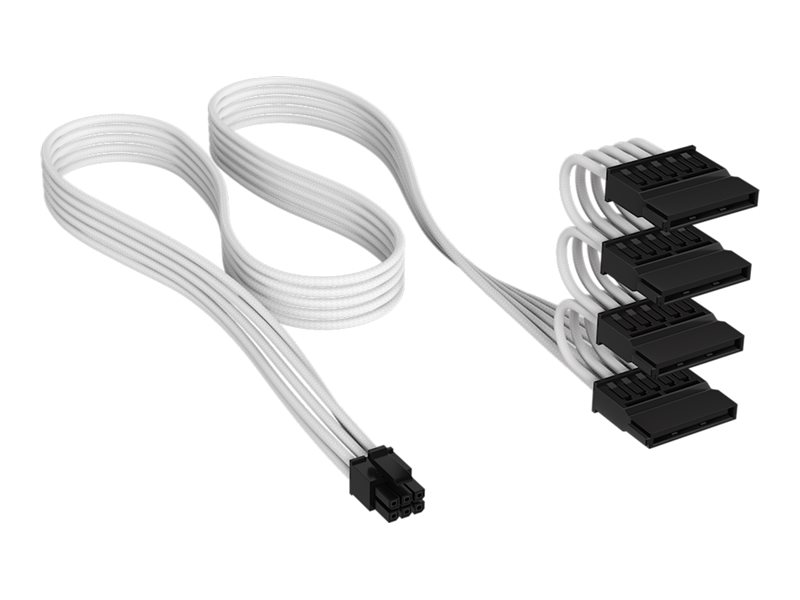 Corsair Elite Premium Type 5 - Strømkabel - 6-Pin Intern Strøm (Han) Til Sata Strøm (Hun) - 75 Cm - Individually Sleeved - Hvid