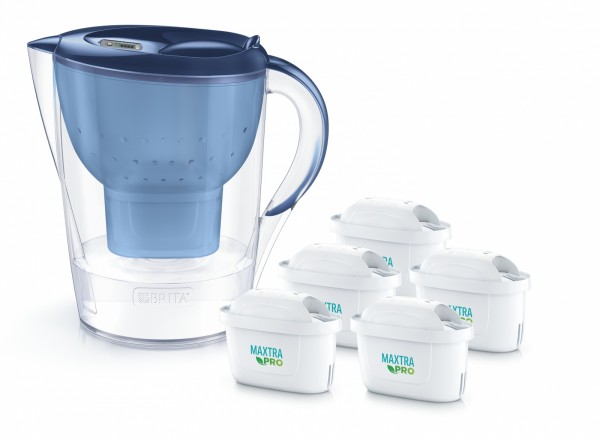 Brita Filterkande Marella Xl 3,5 L + 5 Filterpatroner Maxtra Pro Pure Performance, Blå