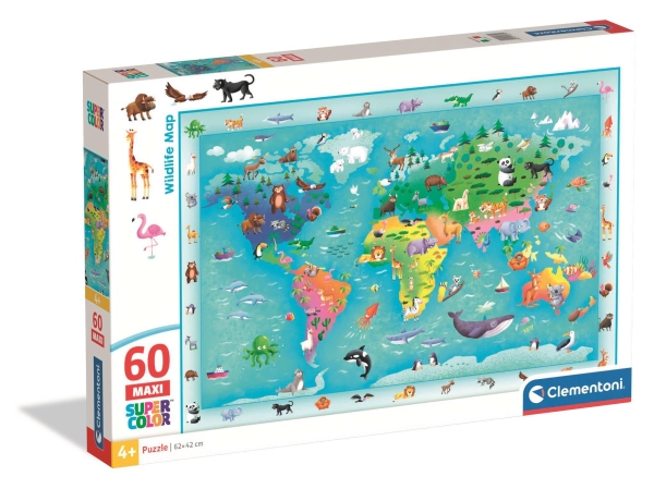 Puslespil Maxi Noli Wildlife Map, 60 Brikker
