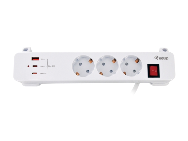 Equip 3-Fach Steckdosenleiste Mit Klemme Und 3 X Usb-Anschlüssen (2 X Usb + 1 X Usb), 2 M, 2 M, Drinnen, Typ F, Type F (Cee 7/7), Abgewinkelt, 1,5 Mm