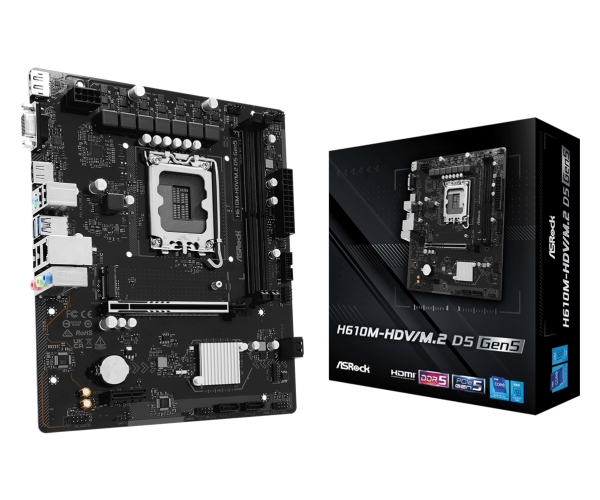 Asrock H610m-Hdv/M.2 D5 Gen5, Intel, Lga 1700, Intel Core I7 12Th Gen, Intel Core I5 14Th Gen, Intel Core I5 13Th Gen, Intel Core I5 12Th Gen,..., Dd