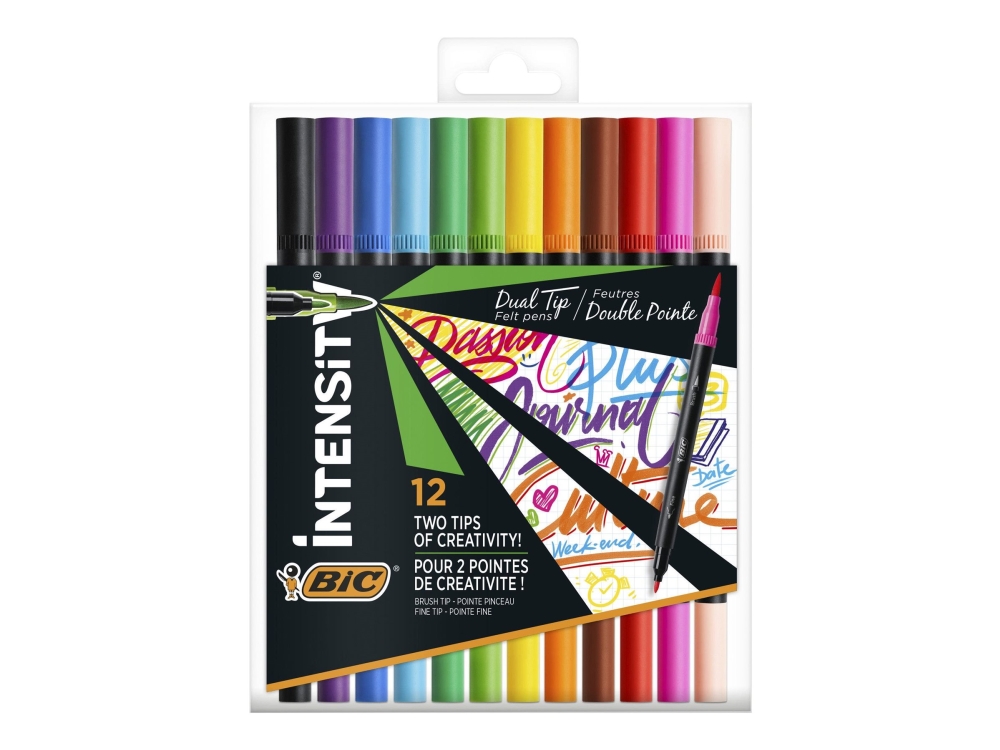 Bic 989695, Schwarz, Blau, Braun, Grün, Hellblau, Hellgrün, Orange, Pink, Violett, Rot, Violett, Gelb, Schwarz, 12 Farben, Pinsel/Feine Spitze, 0,7 M