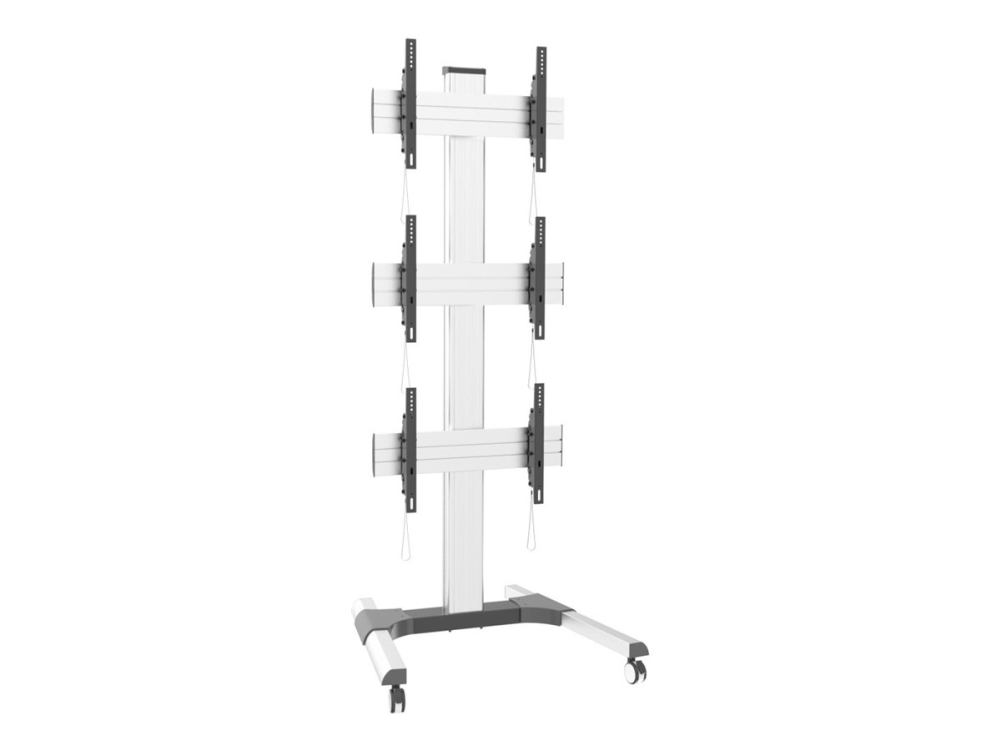 TECHly - Vogn med hjul - for 3 LCD displays / videovæg - gulvstander - aluminium - sølv - skærmstørrelse: 32-55