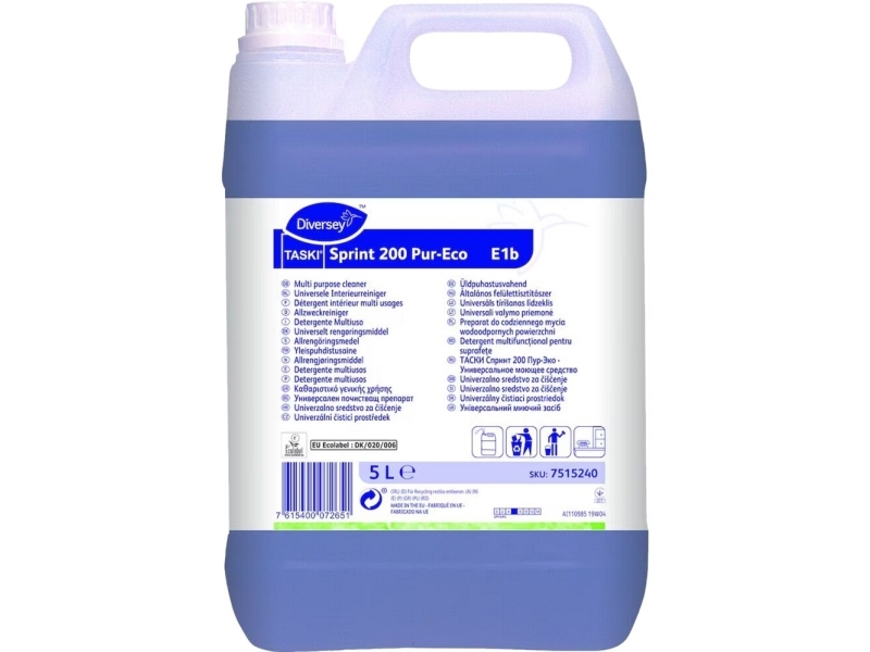 Universalrengøring Sprint 200 Pur-Eco med Farve/Parfume Ecolabel 5 ltr Blå,2 dnk x 5 ltr/krt