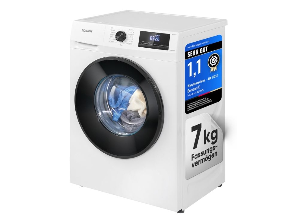 Bomann WA 7175.1, Front-læsning, 7 kg, B, 74 dB, 1400 rpm, A