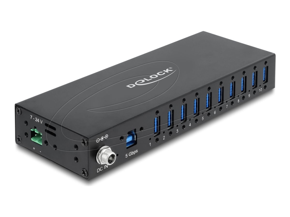 Delock Industrie Hub 10 X Usb 5 Gbps Typ-A Mit 8 Kv Esd Schutz Und Hutschienenbefestigung (60792)