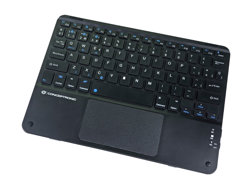 Conceptronic Tobin01bes 10-Zoll-Bluetooth-Tastatur Mit Touchpad, Qwerty Spanisch, Tenkeyless (80 - 87 %), Kabellos, Bluetooth, Qwerty, Schwarz