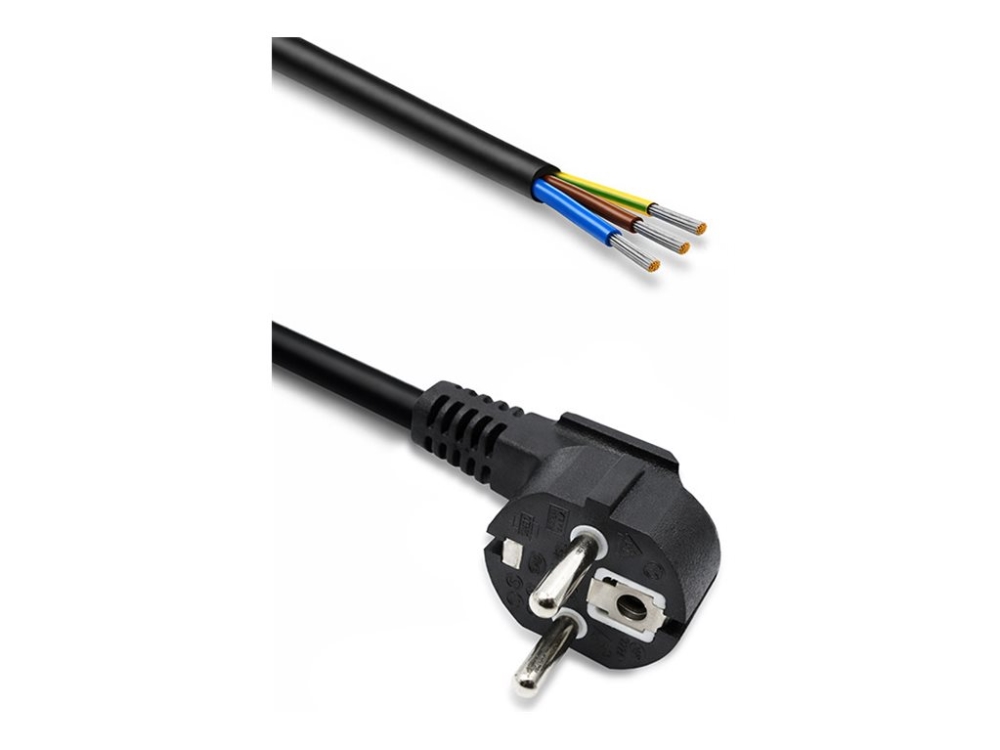 Qoltec - Strømkabel - Power Cee 7/7 Vinklet Til Uisoleret Ledning - Ac 230 V - 1.8 M - Strippede Ender - Sort