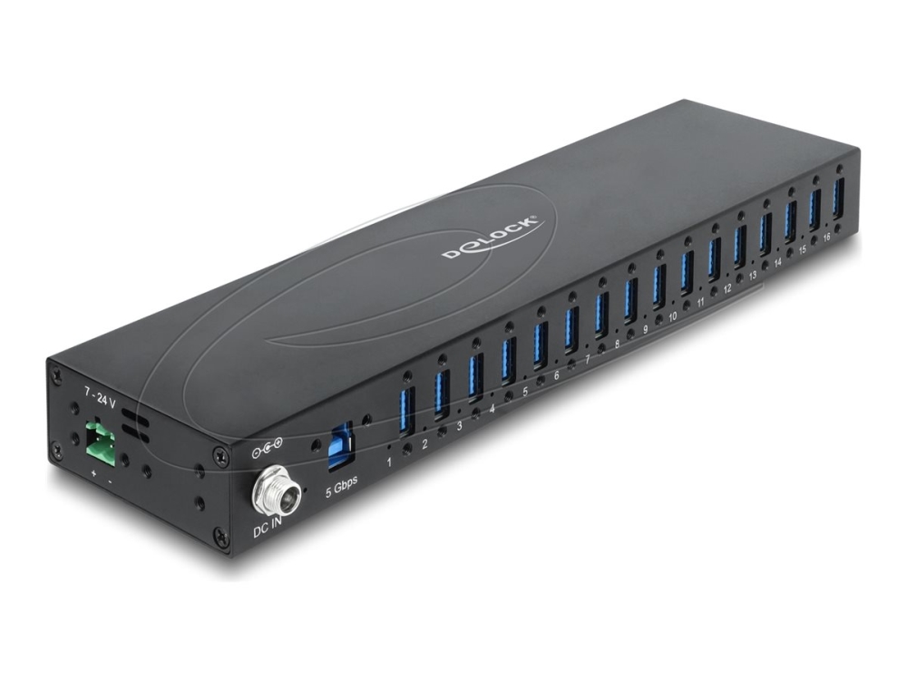 Delock Industrie-Hub 16 X Usb 5 Gbps Type-A Mit 8 Kv Esd-Schutz Und Hutschienenbefestigung