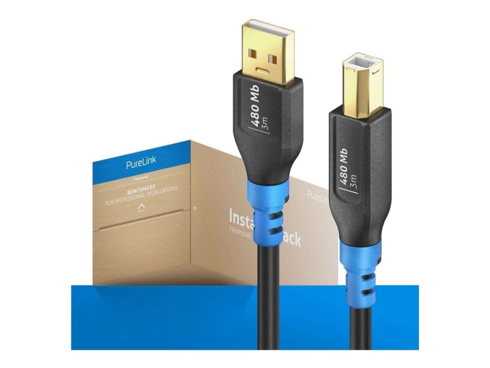 Purelink Flexinstall Series Premium - Usb-Kabel - Usb (Han) Til Usb Type B (Han) - Usb 2.0 - 5 V - 2 A - 3 M - Sort - Installerpack (Pakke Med 25)