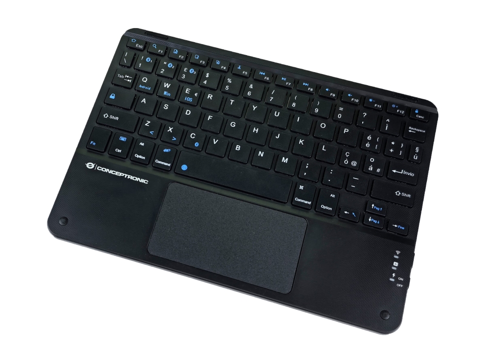 Conceptronic Tobin01bit 10-Zoll-Bluetooth-Tastatur Mit Touchpad, Qwerty Italienisch, Tenkeyless (80 - 87 %), Kabellos, Bluetooth, Qwerty, Schwarz