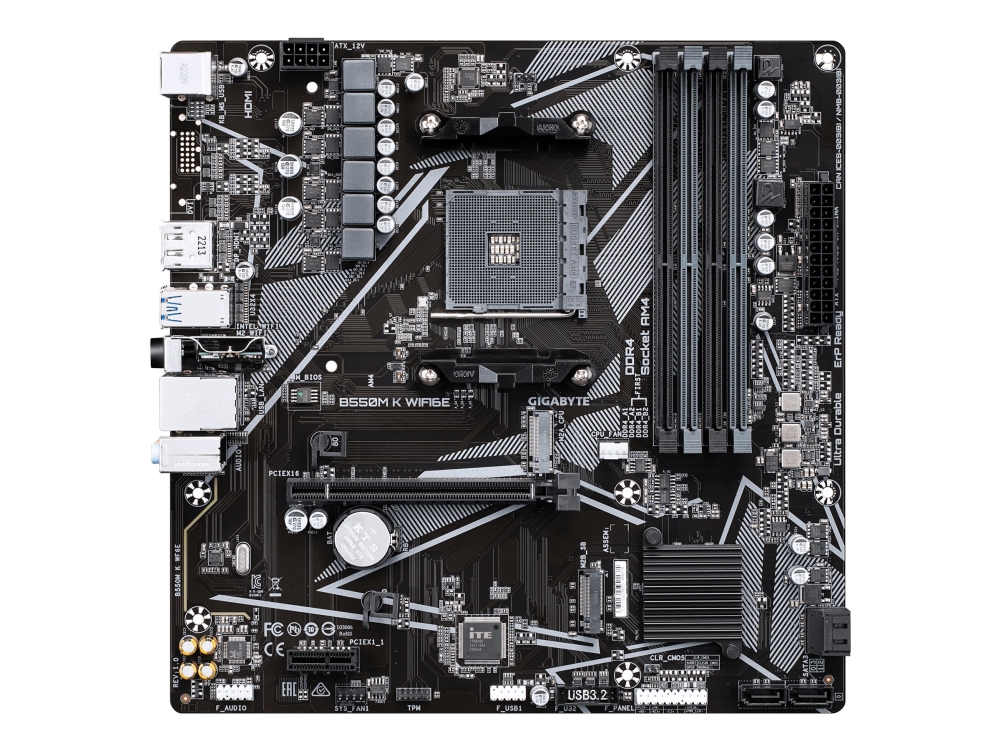 Gigabyte B550m K Wifi6e Mainboard – Amd Ryzen 5000 Cpus, Bis Zu 4733 Mhz Ddr4, 1× Pcie 4.0 + 1× Pcie 3.0 M.2, Wi-Fi 6E, 1-Gbe-Lan, Usb 3.2 Gen 1, Amd