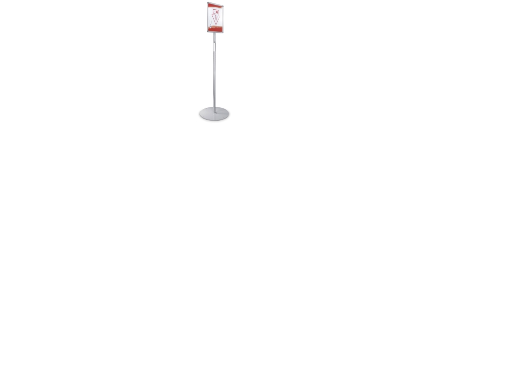 METO Turn-O-Matic Gulvstander FS902, skilteholder, til A3 skilt Komplet METO Turn-O-Matic standfod FS902 med gulvplade, teleskoprør og alu-klapramme til køsystemer. Stabil og fleksibel løsning. Køb her.