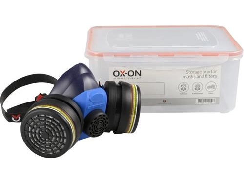 OX-ON förvaringsbox för halva- och helmasker samt filter, dammtät, 29x22x12 cm