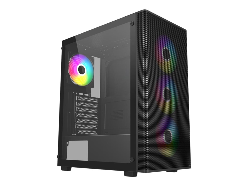Fsp M220-Ba Gehäuse Midi Tower Matx, Atx Schwarz Argb, Midi Tower, Pc, Schwarz, Atx, Micro Atx, Glas, Spcc, Rücken, Vorderseite