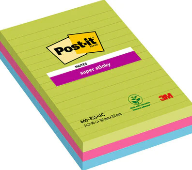 Post-It 7100235020, Rechteck, Blau, Grün, Pink, Papier, 101 Mm, 152 Mm, 90 Blätter