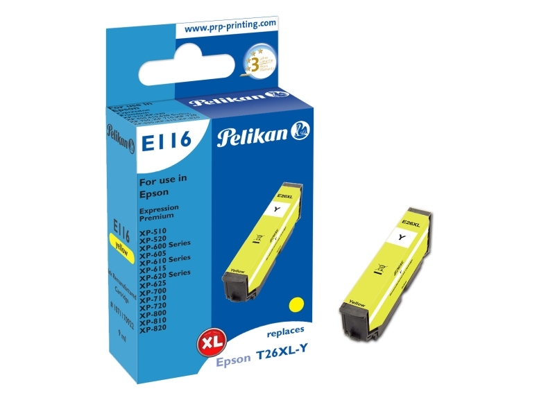 Pelikan E116, Kompatibel, Gul, Epson, Expression Premium Xp-510, Expression Series Xp-520, Expression Series Xp-600 Series, Expression..., 1 Stk, Høj