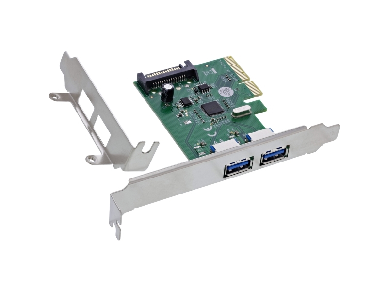Inline 76666N, Pcie, Usb 3.2 Gen 2 (3.1 Gen 2), Hanstik, Pcie 3.0, Sata 15-Stik, Grøn, Sølv
