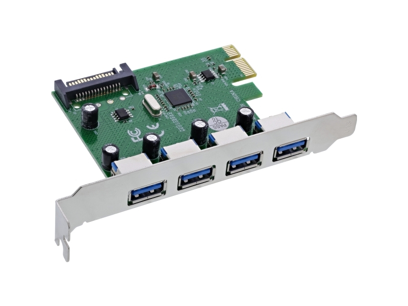 Inline 76666M, Pcie, Usb 3.2 Gen 1 (3.1 Gen 1), Hanstik, Pcie 2.0, Sata 15-Stik, Grøn, Sølv
