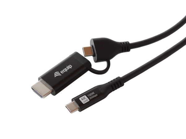 Equip 2-In-1 Usb-C-Auf-C- + Hdmi-Kabel, 3,0M, Pd100w, 4K/60Hz, 20 Gbit/S, 3 M, Usb Typ-C, Hdmi + Usb Type-C, Stecker, Stecker, Gerade
