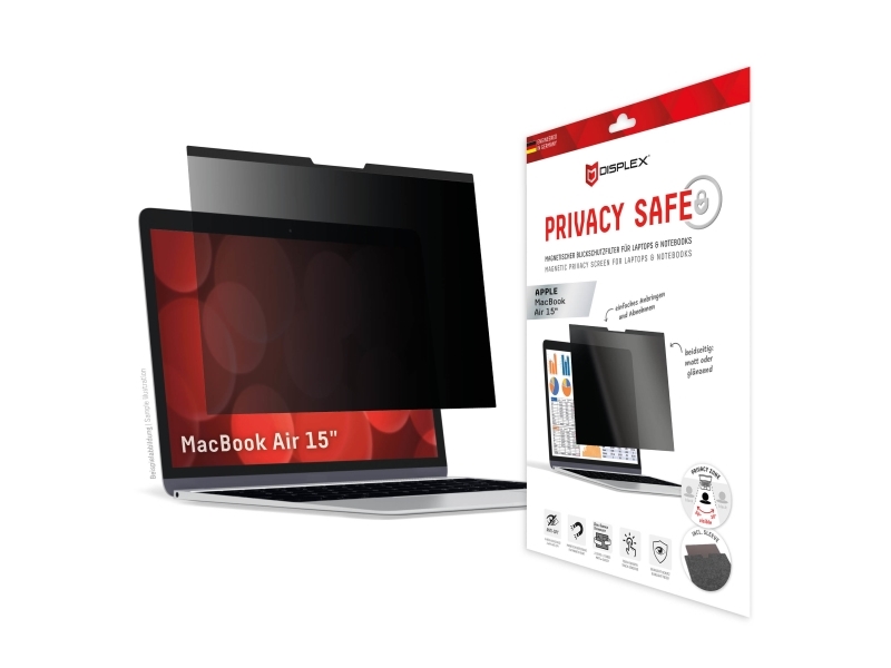 Displex Privacy Safe Magnetischer 2-Wege Blickschutzfilter Für Macbook Air 15‘‘, 38,1 Cm (15"), Laptop, Rahmenloser Blickschutzfilter, 5H, Glänzend/M