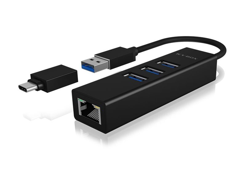 ICY BOX IB-HUB1419-LAN - Hub - 3 x USB 3.2 Gen 1 + 1 x 10/100/1000 - desktop