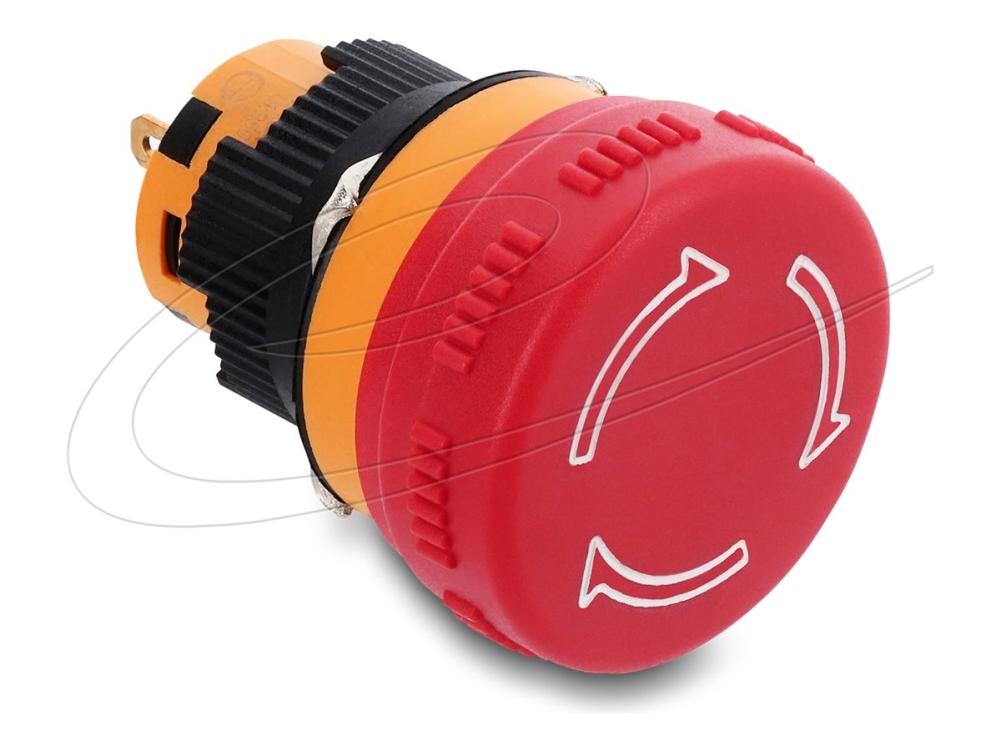 Delock - Trykknap - Mushroom-Head, For 16 Mm Installation, 2 X Solder Terminals (Short), Plastic 26 Mm Ø - Panelmonterbar - Ac 250 V - Rød