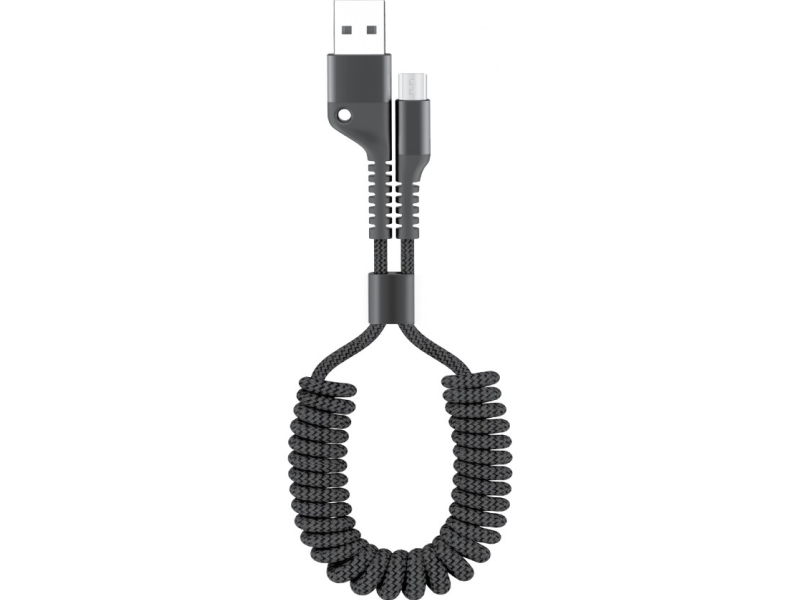 Datenkabel Micro Usb Auf Usb-A, 1 Meter, Spiralförmig, Schwarz