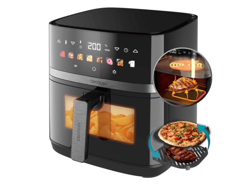 Cecotec Cecofry&Grill Duoheat 8000, Varmluftsteger, 8 L, 80 °C, 200 °C, Enkelt, Sort