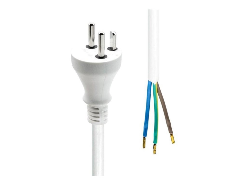 Microconnect - Strømkabel - Type K (Han) Til Uisoleret Ledning - 10 M - Hvid - Danmark