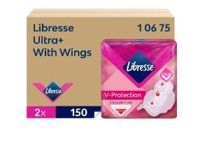 Bind Libresse Ultra+ Wing Spender Nachfüllpackung Ohne Parfüm Weiß 2X150pcs,2 Pk X 150 Pcs/Krt
