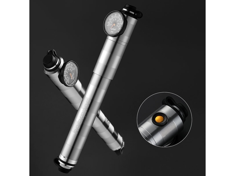 Rockbros Cykelpumpe Hq-67A-L03 Med Manometer - Sølv