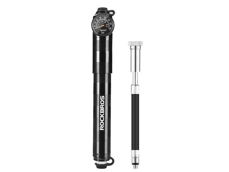 RockBros fotpump f&ouml;r cykel Rockbros HQ-67A-L03 BK med manometer &ndash; svart