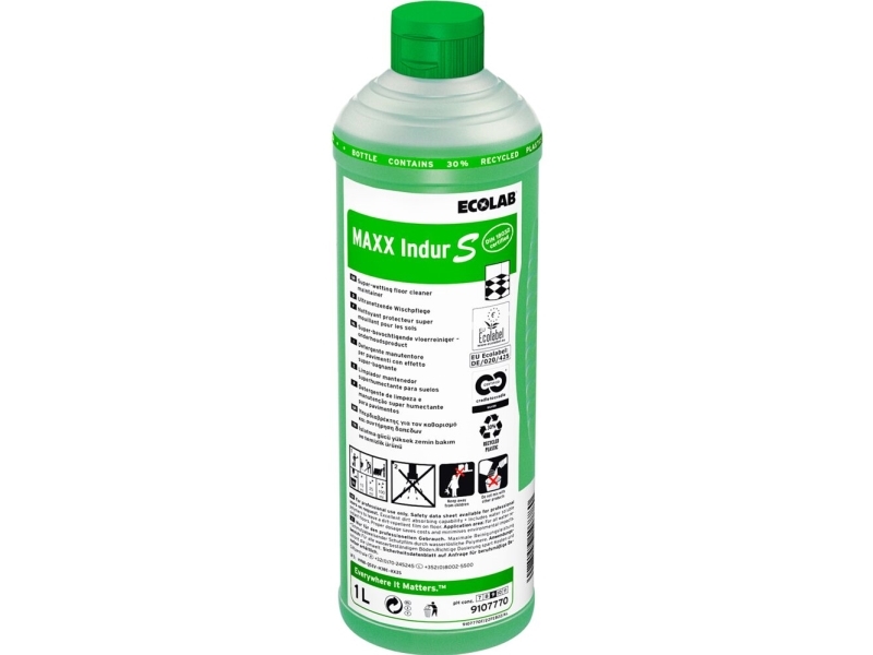 Vaskepleje Maxx Indur S 1Ltr Ecolabel C2c Med Polymer/Parfume Uden Voks Grøn,12 Fl X 1 Ltr/Krt